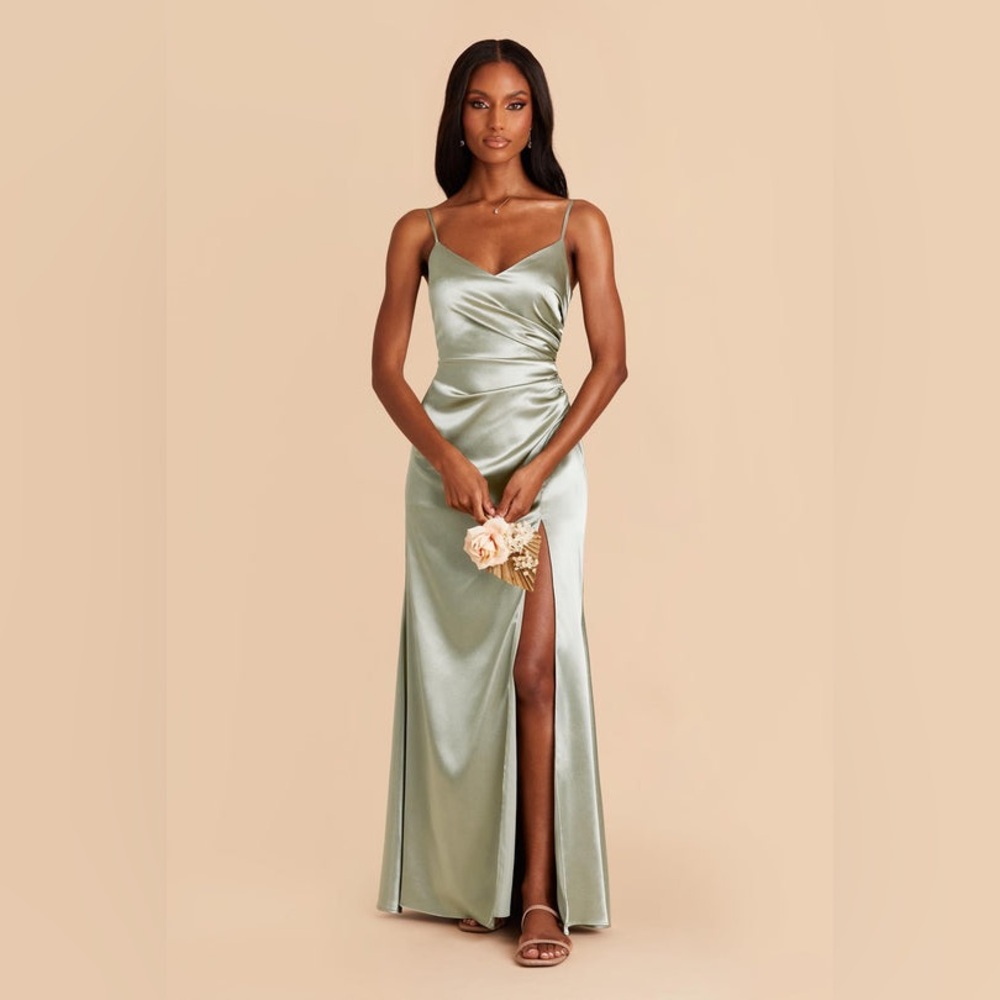 Elegant Green Satin Sage Dress